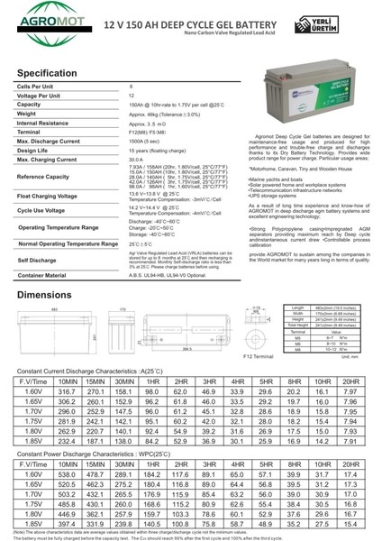 12V 150AH Jel Akü indirimleri