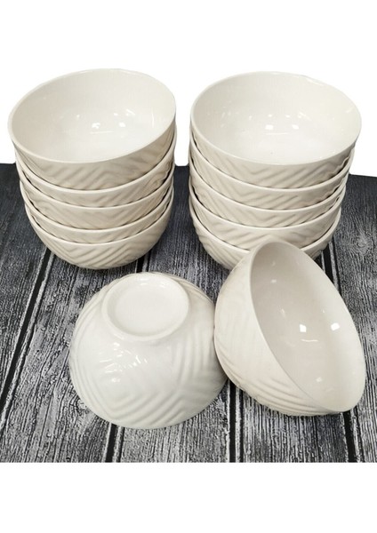 El Yapımı Ekru Seramik Kahvaltı ve Çerezlik Kase Seti, 12 Adet