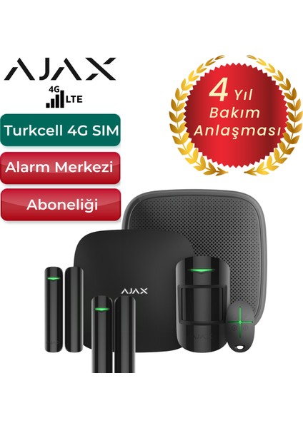 4g Sim Kartlı Alarm Seti Siren Dahil 3 Dedektörlü Sistem – 2 Adet Manyetik ve 1 Adet Hareket Dedektörü – Siyah