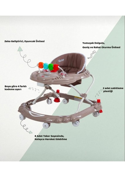 BabyStep Pro Oyuncaklı Yürüteç | Öğretici ve Eğitici | Stoplu Turkuaz Yürüteç