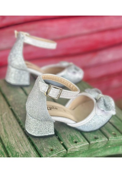 Kız Çocuk Topuklu Ayakkabı, Simli Fiyonklu Topuklu Ayakkabı modelleri