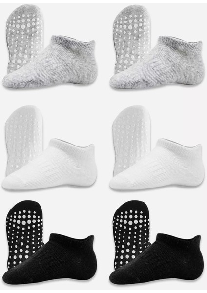 6'lı Sneakers Kaymaz Penye Çorap BS20102 Gri Beyaz Siyah modelleri