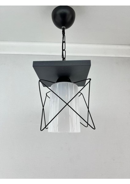 Kare Ahşap Zikzak Boru Camlı Tekli Avize, Şık ve Modern Aydınlatma Seçeneği