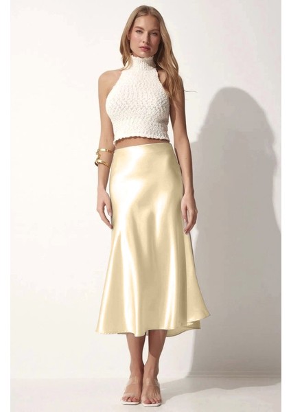 Gold Krem Midi Boy Saten Etek