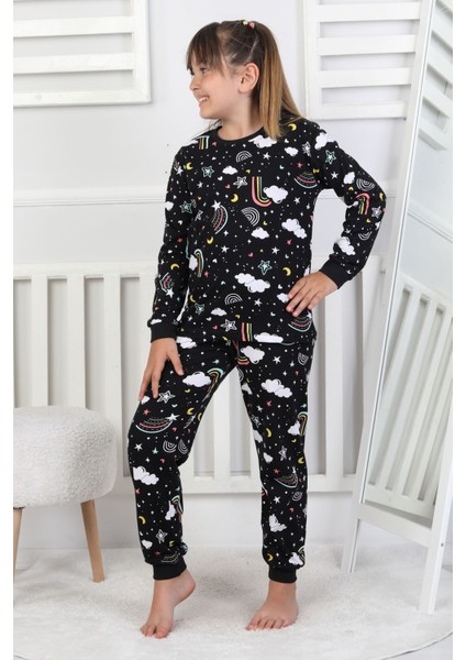 Cute Dreams Pattern Uzun Kollu Kız Çocuk Pijama Takımı modelleri