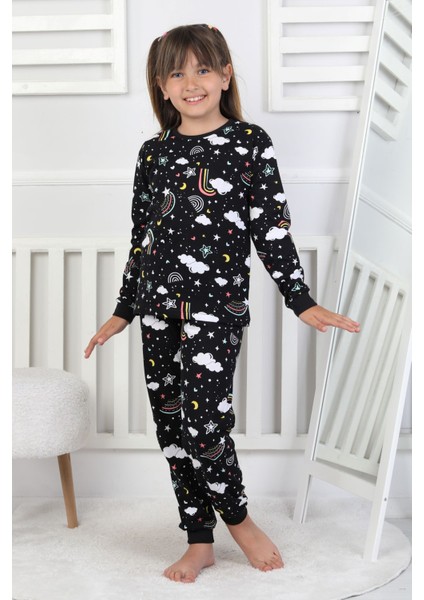 Cute Dreams Pattern Uzun Kollu Kız Çocuk Pijama Takımı fırsatları