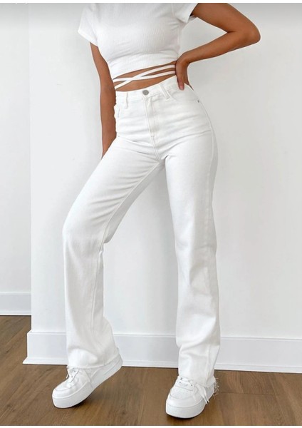 Kadın Beyza Iç Göstermez Yüksel Bel Palazzo Jeans Likralı Pantolon fırsatları