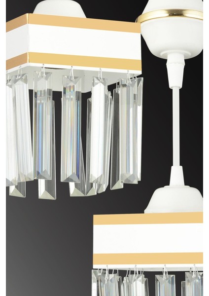 Şık Beyaz Sarkıt Tepsi Seti, Kristal Taşlı ve Sarı Şeritli Kare Tasarım fırsatları