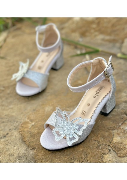Kız Çocuk Topuklu Ayakkabı, Kelebek Detaylı Topuklu Ayakkabı