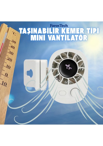 Taşınabilir Kemer Tipi Mini Vantilatör | Şarjlı ve Dijital Ekranlı Kişisel Soğutucu Fan