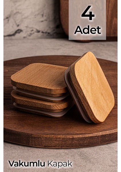 Kahverengi 4'lü Ahşap Soft Kare Kapak, Uyumlu ve Şık Tasarım