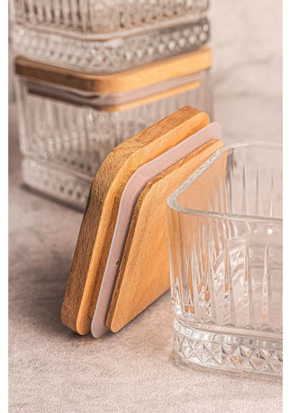 Kahverengi 4'lü Ahşap Soft Kare Kapak, Uyumlu ve Şık Tasarım