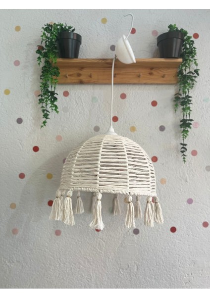 Şık Ekru Makrome Avize, Mutfak, Balkon, Salon ve Teras Dekorasyonu Için Harika Seçim