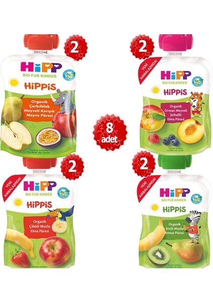 Organik x 8 Adet Karışık Meyve Püreleri 100 gr