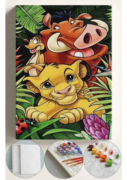 Sayılarla Boyama Çerçeveli Hobi Seti Numaralı Tuval Fırça Boya Dahil Kasnaklı 40X50 cm Hakunamatata