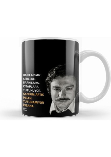 Gri Porselen Kupa Bardak, Oğuz Atay Sözleri Tasarımı