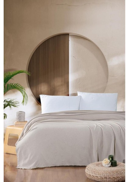 Bej Macar Çift Kişilik Pamuklu Pike, 220X230 cm Şık Yatak Örtüsü