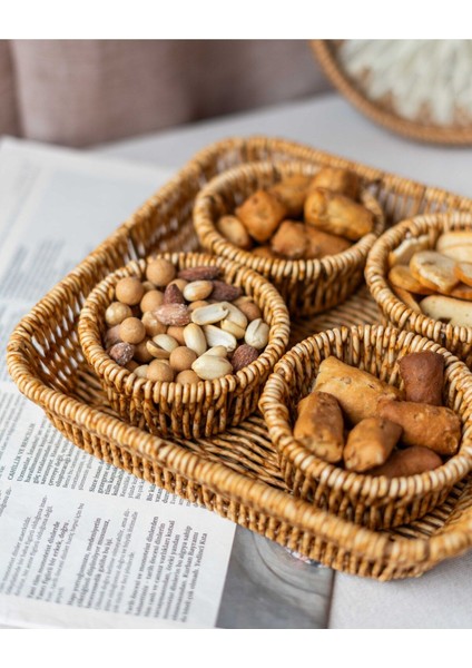 5 Parça Rattan Görünümlü Sunum ve Piknik Seti, Gri fiyatları