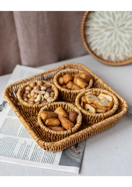 5 Parça Rattan Görünümlü Sunum ve Piknik Seti, Gri modelleri