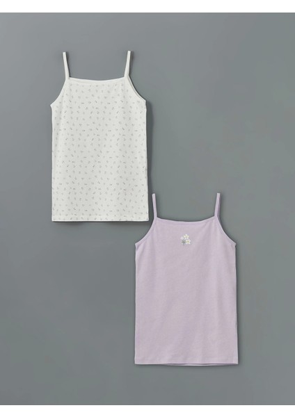 Lcw Kids Ekru Kare Yaka Çiçekli Kız Çocuk Atlet 2'li