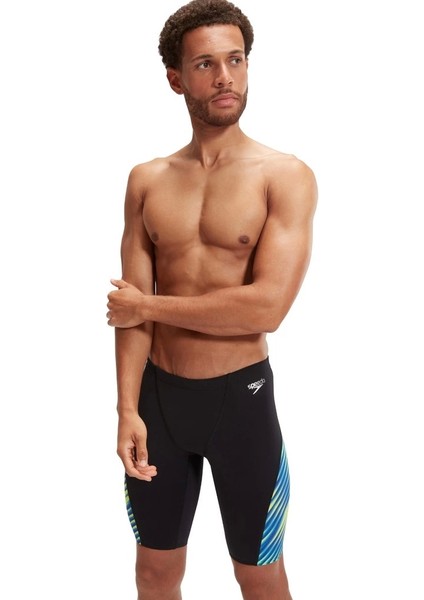 Allover Digital V-Cut Jam-Mer Erkek Yüzücü Mayosu Siyah-Mavi