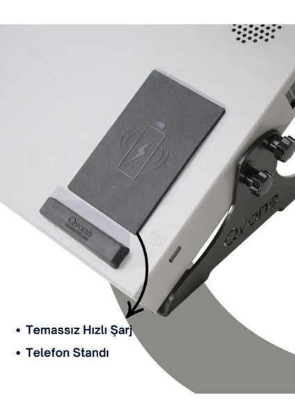 Çok Fonksiyonlu Laptop & Monitör Standı – Kablosuz Şarj, USB 3.0, Fan, Hoparlör, Gün Işığı,
