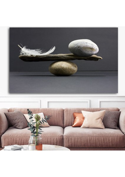 Renkli Tüy ve Taş Denge Kanvas Tablo, Şık ve Modern Dekorasyon Için Ideal