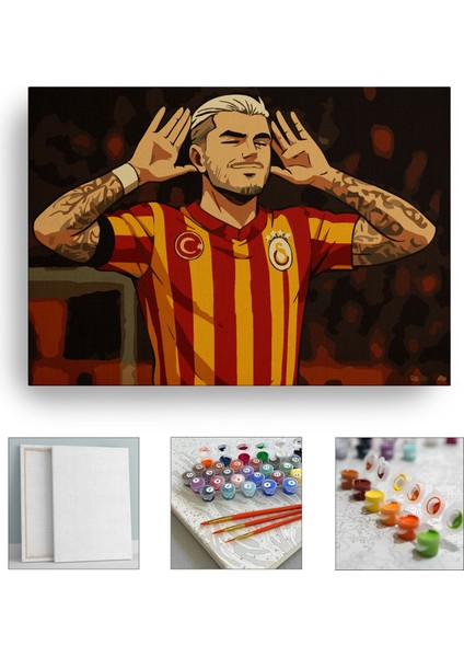 Sayılarla Boyama Çerçeveli Hobi Seti Numaralı Tuval Fırça Boya Dahil Kasnaklı 40X50 cm Icardi