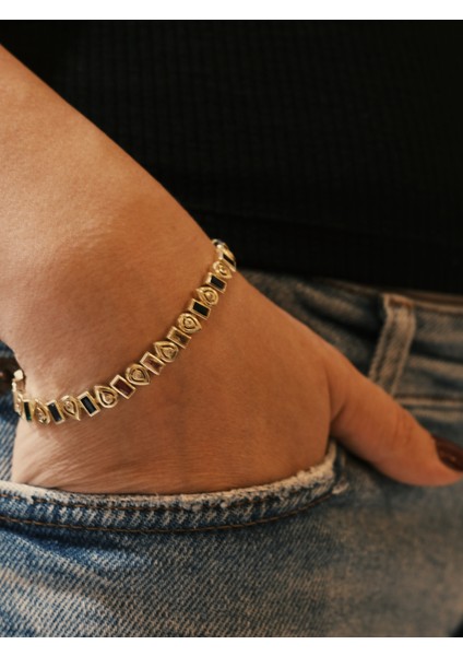 Saaden Çelik Sıralı Taşlı Gold Bileklik fiyatları