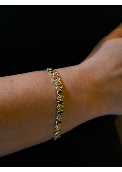 Saaden Çelik Sıralı Taşlı Gold Bileklik modelleri