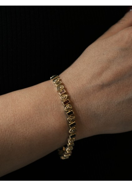 Saaden Çelik Sıralı Taşlı Gold Bileklik fırsatları