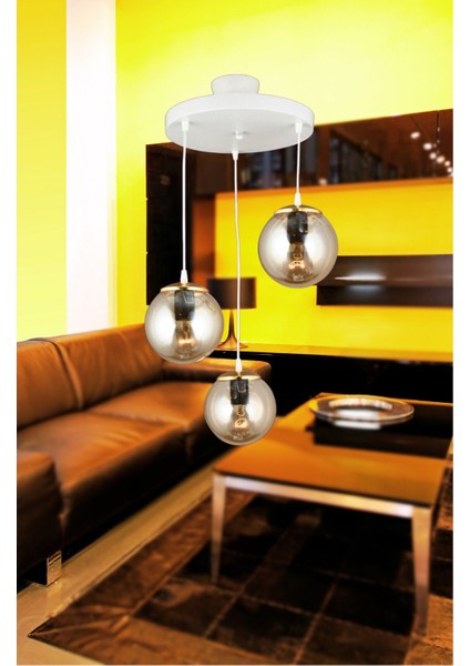 Beyaz 3'lü Camlı Sarkıt Tepsi, Bal Glop Top, Düz Aşağı Şık Avize