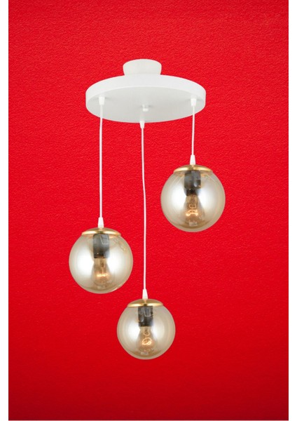 Beyaz 3'lü Camlı Sarkıt Tepsi, Bal Glop Top, Düz Aşağı Şık Avize modelleri