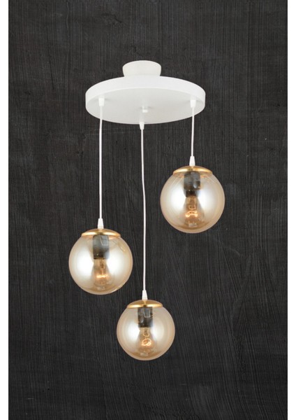 Beyaz 3'lü Camlı Sarkıt Tepsi, Bal Glop Top, Düz Aşağı Şık Avize fırsatları