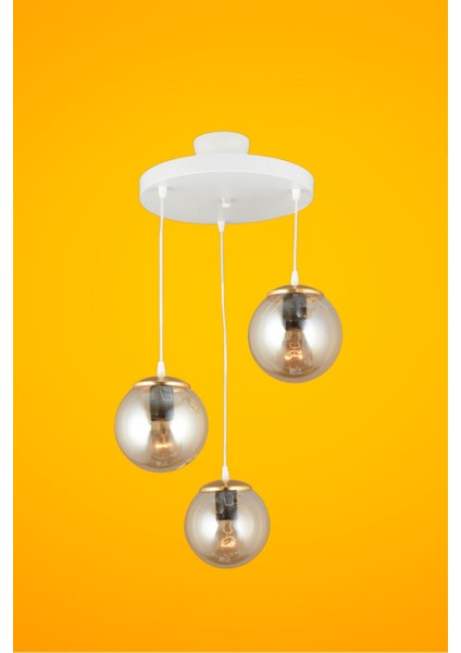 Beyaz 3'lü Camlı Sarkıt Tepsi, Bal Glop Top, Düz Aşağı Şık Avize indirimleri