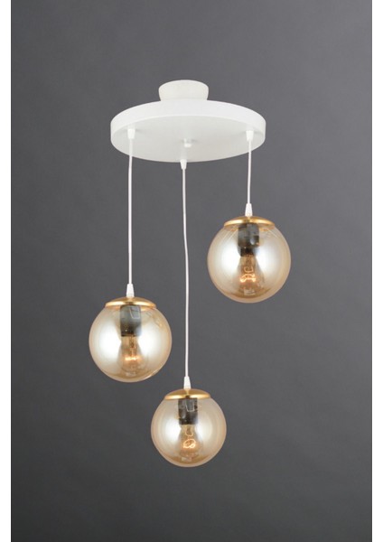 Beyaz 3'lü Camlı Sarkıt Tepsi, Bal Glop Top, Düz Aşağı Şık Avize