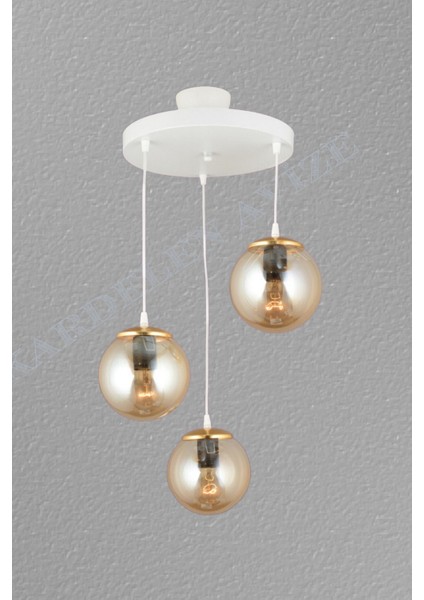 Beyaz 3'lü Camlı Sarkıt Tepsi, Bal Glop Top, Düz Aşağı Şık Avize