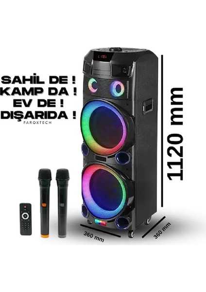 Kamp – Parti – Karaoke Için Dev Speaker | 3000W LED Işıklı Bluetooth Hoparlör | 2 Mikrofonlu modelleri