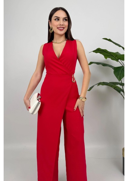 Crimson Icon Kadın Kemer Detaylı Askılı Bol Paça Kırmızı Tulum – Rahat Şık Yazlık Kombin fiyatları