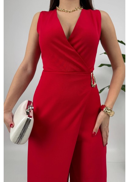 Crimson Icon Kadın Kemer Detaylı Askılı Bol Paça Kırmızı Tulum – Rahat Şık Yazlık Kombin fırsatları