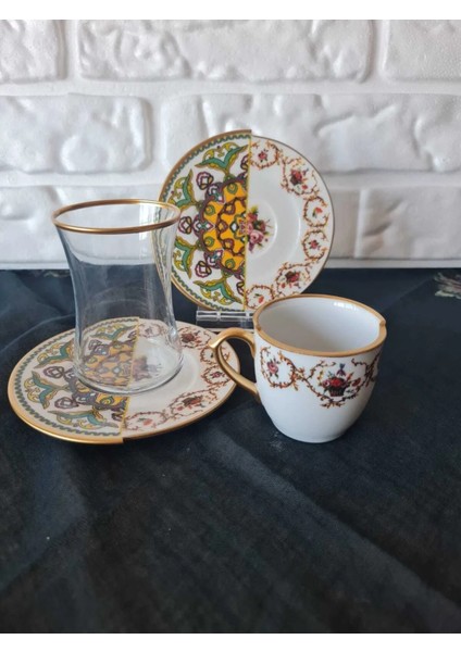 18 Parça 6 Kişilik Çay ve Türk Kahvesi Fincanı Takımı Vrd Serisi