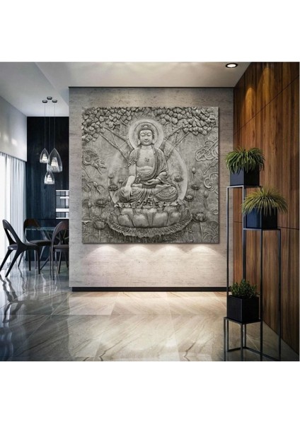 Renkli Buda Heykeli ve Yaşam Ağacı Kanvas Tablo, Meditasyon ve Yoga Dekoru