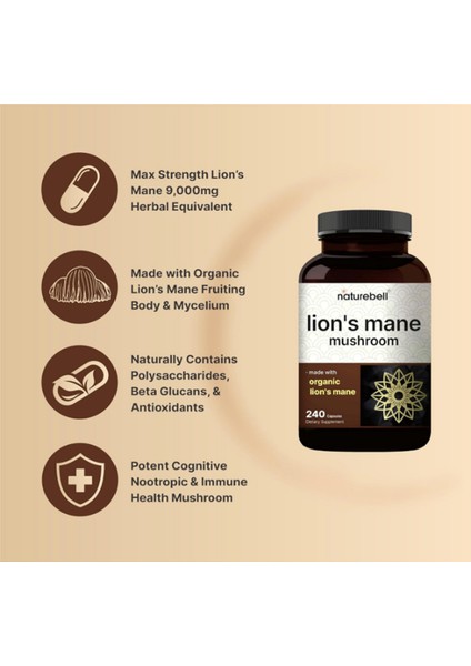 Lions Mane Mushroom Organic 9,000 mg 240 Capsules modelleri