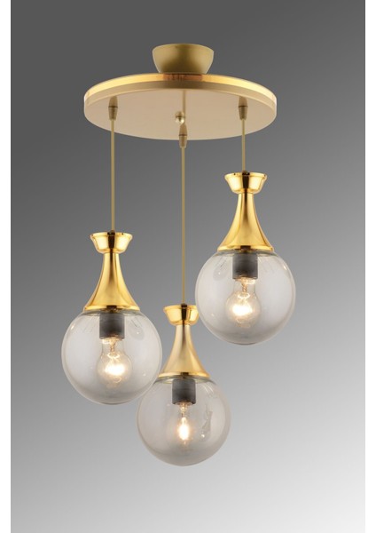 Şık Gri 3'lü Gold Glop Camlı Aydınlatma Takımı
