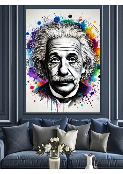 Renkli Soyut Einstein Dekoratif Kanvas ve Ahşap Tablo, Şık ve Modern Tasarım