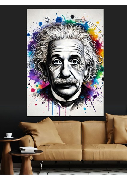 Renkli Soyut Einstein Dekoratif Kanvas ve Ahşap Tablo, Şık ve Modern Tasarım indirimleri