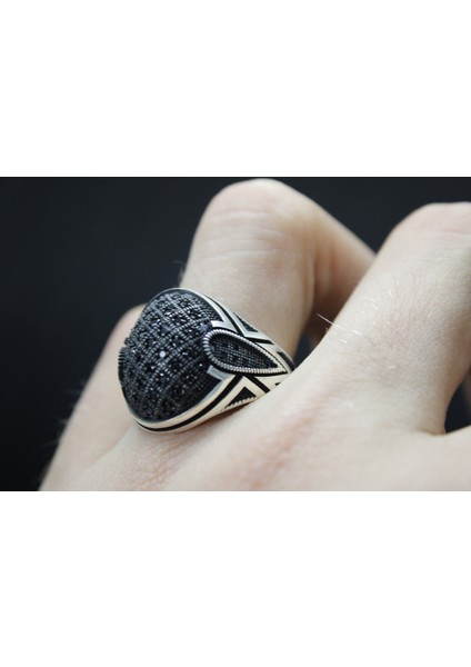 925 Ayar Siyah Taşlı Erkek Gümüş Yüzük - Maskülen Stil