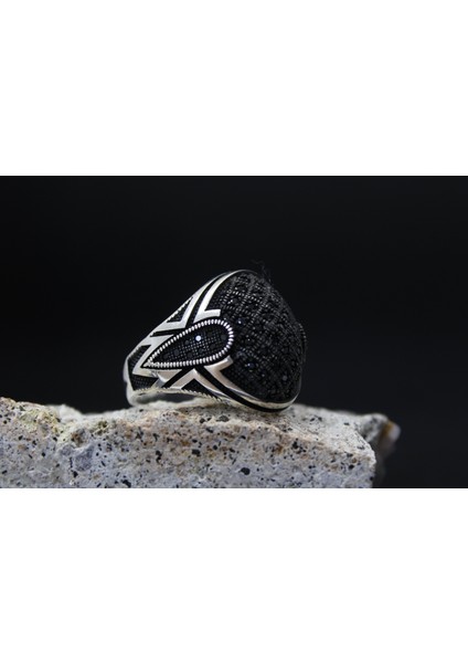 925 Ayar Siyah Taşlı Erkek Gümüş Yüzük - Maskülen Stil modelleri