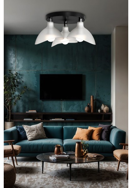 Şeffaf ve Beyaz Üçlü Tavan Avizesi, Şık ve Modern Aydınlatma Seçeneği