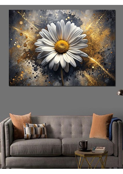 Beyaz Papatya Dekoratif Kanvas ve Mdf Ahşap Tablo, Şık ve Renkli Ev Dekorasyonu.